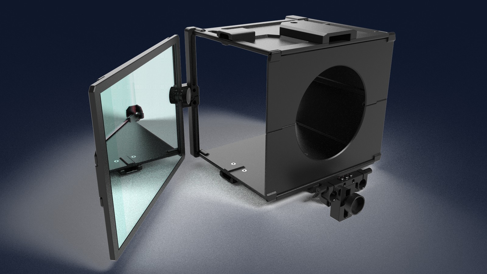 Product design render showing enclosure and housing